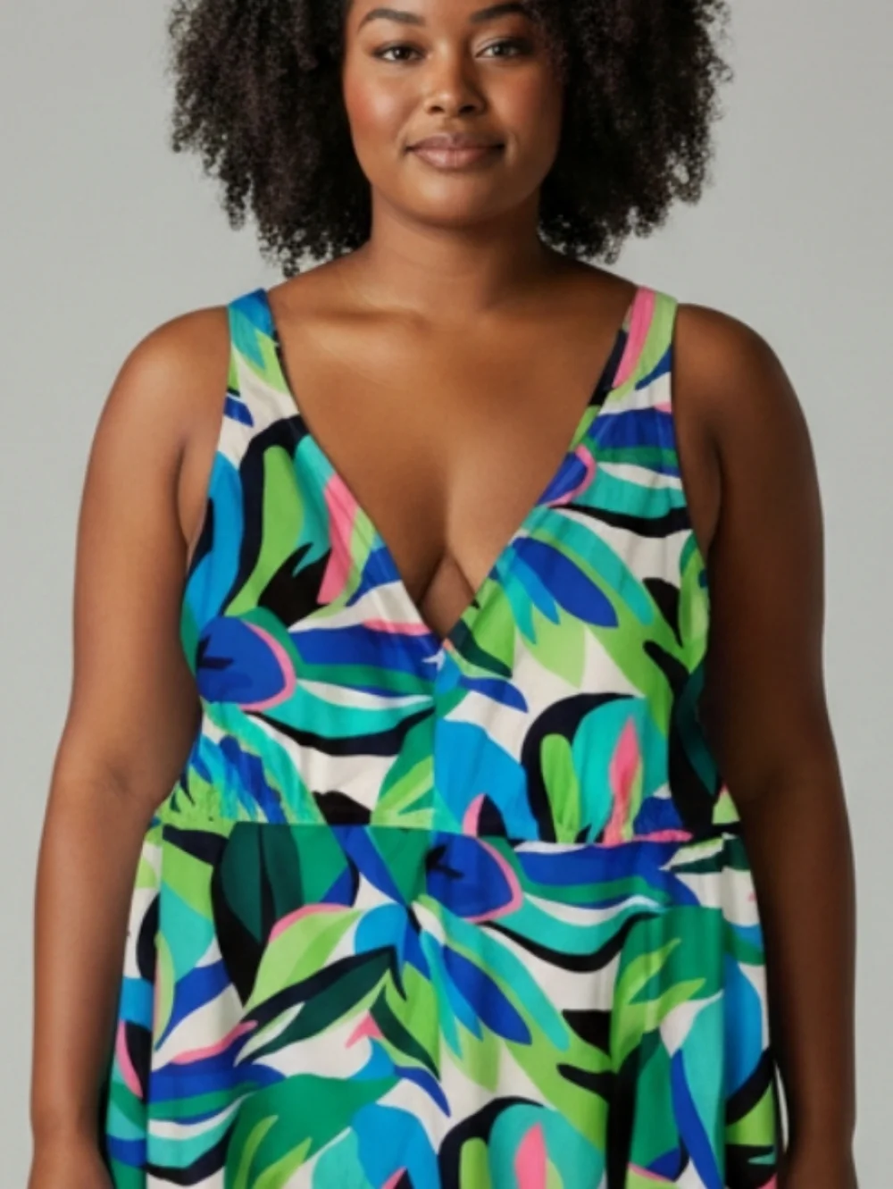 New Shade & Shore Teal and Lime Tropical Print Tanikini/ Swim Top Size 3X